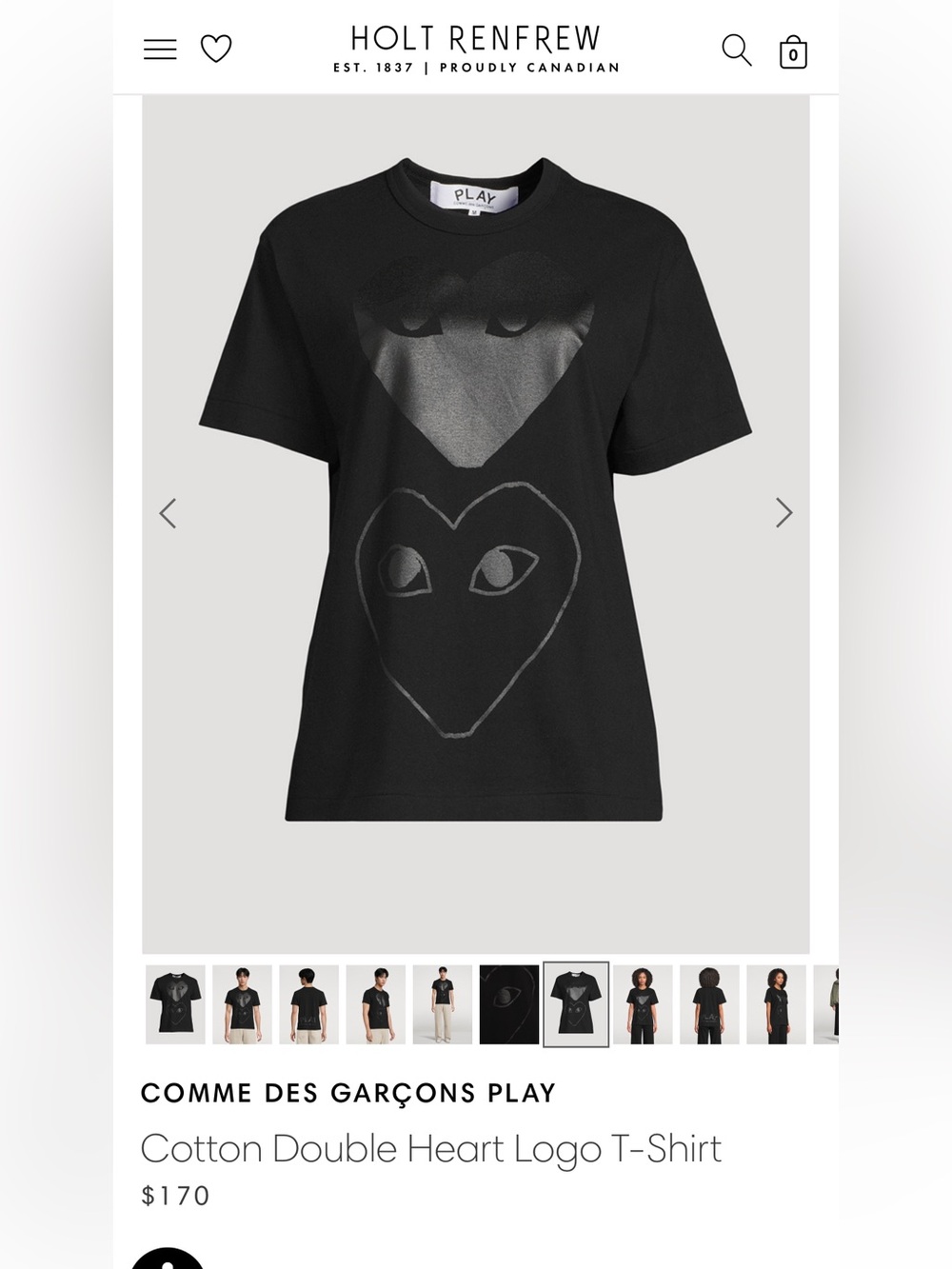 Comme des Garcons PLAY Black Double Heart Graphic Tee